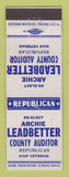 Matchbook Cover - Archie Leadbetter County Auditor Detroit MI