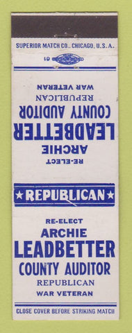 Matchbook Cover - Archie Leadbetter County Auditor Detroit MI