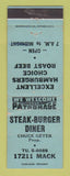 Matchbook Cover - Steak Burger Diner Detroit MI WORN