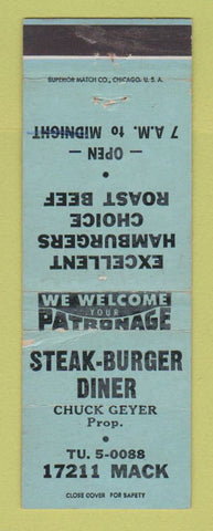 Matchbook Cover - Steak Burger Diner Detroit MI WORN