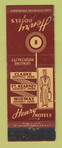 Matchbook Cover - Henry Hotels Kearney Hastings NE bellhop WEAR