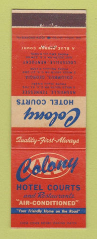 Matchbook Cover - Colony Hotel Courts Nashville TN Columbus GA Louisville KY