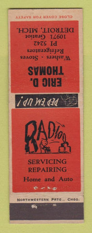 Matchbook Cover - Erid Thomas Radio Repair Appliances Detroit MI