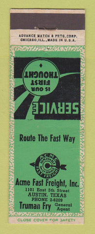 Matchbook Cover - Acme Fast Freight Trucking Austin TX ADVANCE