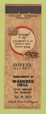 Matchbook Cover - Wandreis Grill Detroit MI
