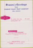 Matchbook Cover - Wabash Valley Trust Peru IN Christmas 40 Strike