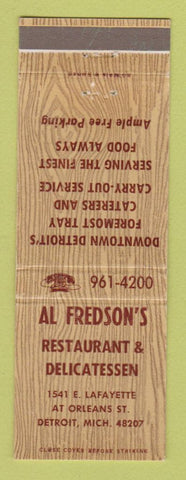 Matchbook Cover - Al Fredson's Restaurant Deli Detroit MI