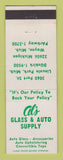 Matchbook Cover - Al's Glass Auto Supply Lincoln Park Wayne MI