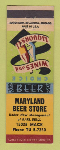 Matchbook Cover - Maryland Beer Store Detroit MI Karl Brill