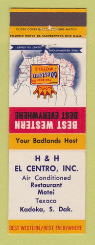 Matchbook Cover - H&H El Centro Restaurant Motel Kadoka SD Best Western