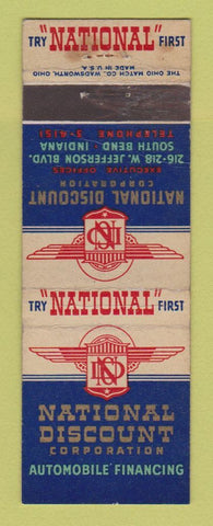 Matchbook Cover - National Discount Corp Auto Loans South Bend IN