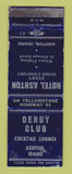 Matchbook Cover - Hotel Ashton ID Derby Club WORN