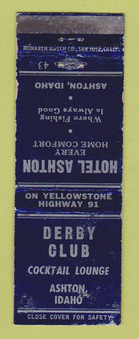 Matchbook Cover - Hotel Ashton ID Derby Club WORN