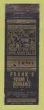Matchbook Cover - Frank's Bowling St Petersburg FL WORN