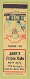 Matchbook Cover - Jake's Unique Cafe Sault Ste Marie MI