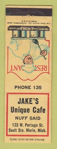 Matchbook Cover - Jake's Unique Cafe Sault Ste Marie MI