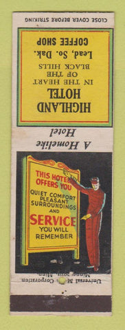 Matchbook Cover - Highland Hotel Lead SD bellhop