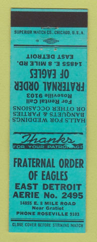 Matchbook Cover - Eagles Club East Detroit MI