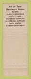 Matchbook Cover - Shores Cut Rate Hardware St Clair Shores MI