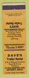 Matchbook Cover - Dave's Trailer Rental Detroit MI