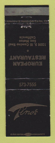 Matchbook Cover - Tino's European Restaurant San Mateo CA WEAR