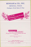 Matchbook Cover - Benham  and  Co Mineola TX beans peas 40 Strike