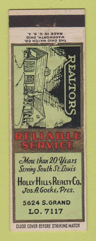Matchbook Cover - Holly Hills Real Estate St Louis MO