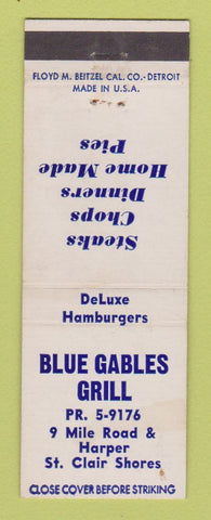 Matchbook Cover - Blue Gables Grill St Clair Shores MI