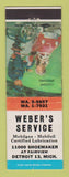 Matchbook Cover - Weber's Service Mobil oil gas Detroit MI