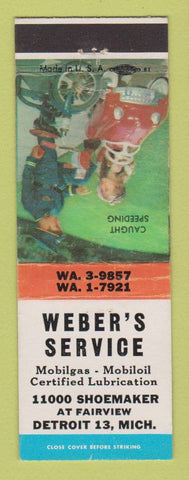 Matchbook Cover - Weber's Service Mobil oil gas Detroit MI