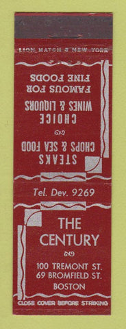 Matchbook Cover - The Century Restaurant Boston MA