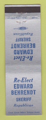 Matchbook Cover - Edward Behrendt Sheriff Wayne County MI Detroit