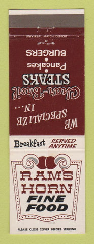 Matchbook Cover - Rams Horn Restaurant Detroit Livonia Warren MI