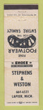 Matchbook Cover - Stephens & Weston Shoes Lapeer MI
