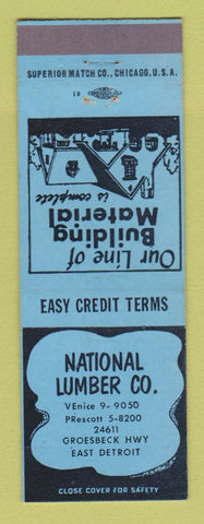 Matchbook Cover - National Lumber East Detroit MI