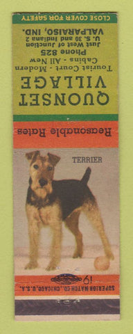 Matchbook Cover - Quonset Village Tourist Court Cabins Valparaiso IN Terrier