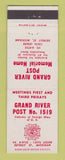 Matchbook Cover - VFW Grand River Post Detroit MI