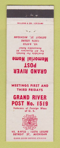 Matchbook Cover - VFW Grand River Post Detroit MI