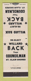 Matchbook Cover - Willard Back Councilman Election St Clair Shores MI