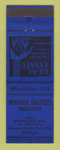Matchbook Cover - Martha Bachers Real Estate Grosse Pointe Park MI