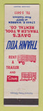 Matchbook Cover - Dave's Trailer Rental Tool Detroit MI