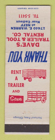 Matchbook Cover - Dave's Trailer Rental Tool Detroit MI