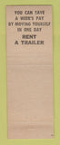 Matchbook Cover - Dave's Trailer Rental Tool Detroit MI