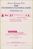 Matchbook Cover - Nicodemus National Bank Hagerstown MD 40 Strike