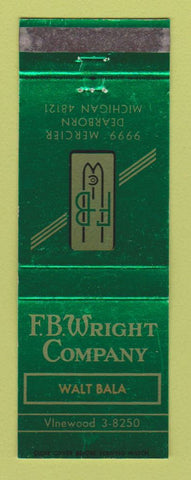 Matchbook Cover - FB Wright Dearborn MI Walt Bala V Belts Hose Tubing Belting