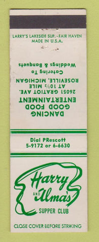 Matchbook Cover - Harry and Alma's Supper Club Roseville MI