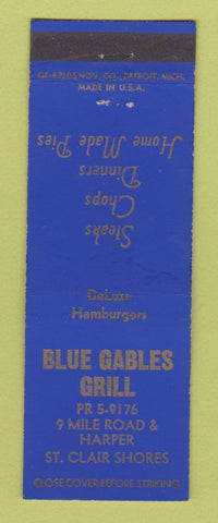 Matchbook Cover - Blue Gables Grill St Clair Shores MI