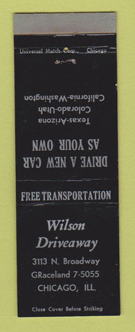 Matchbook Cover - Wilson Driveaway Chicago IL Cars