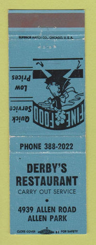 Matchbook Cover - Derby's Restaurant Allen Park MI WEAR
