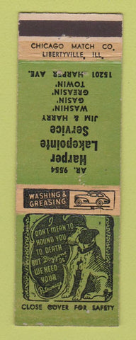 Matchbook Cover - Harper Lakepointe Service Detroit? MI GREEN Mobil oil gas
